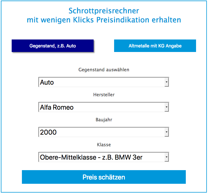 Schrottpreisrechner für Gegenstände